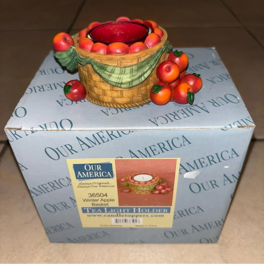 Our America Winter Apple Basket Tea Light Candle Holder #36504